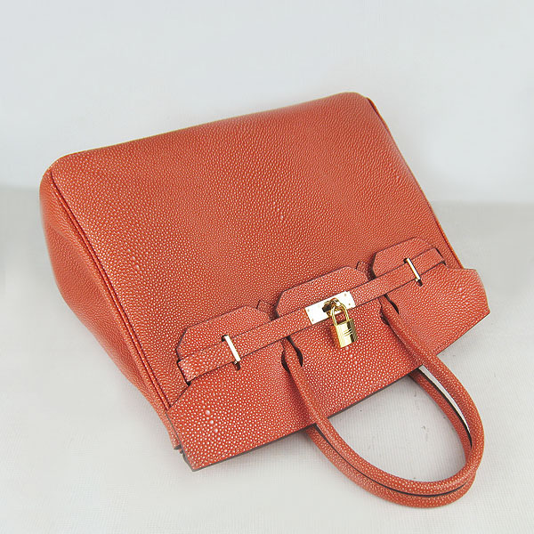 High Quality Fake Hermes Birkin 35CM Pearl Veins Leather Bag Orange 6089 - Click Image to Close